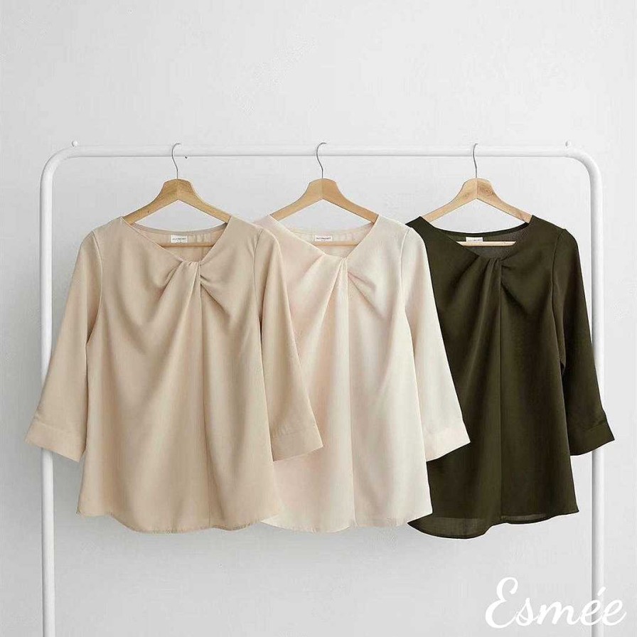 Clothing Esmée | Korean Chiffon Long Sleeves Blouse With Kink Design