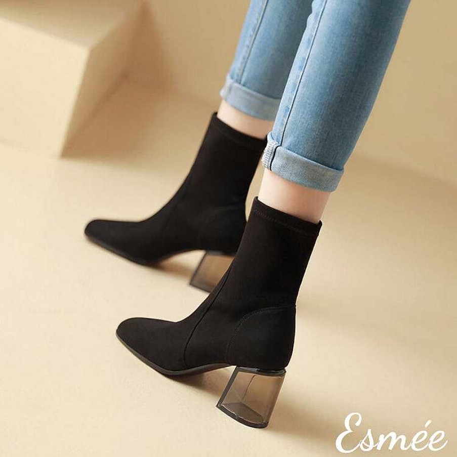 Shoes Esmée | Suede Ankle Boots With Transparent Heels Black