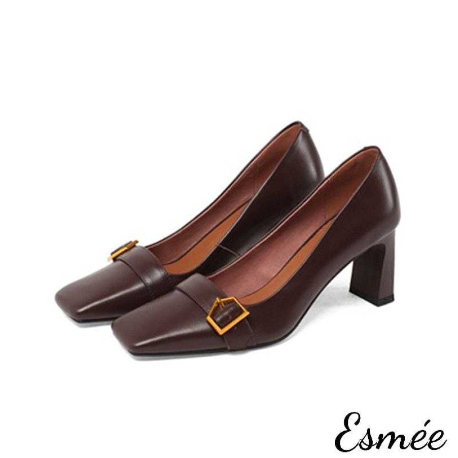 Shoes Esmée | Square-Toe Leather Shoes With 7 Cm Chunky Heel