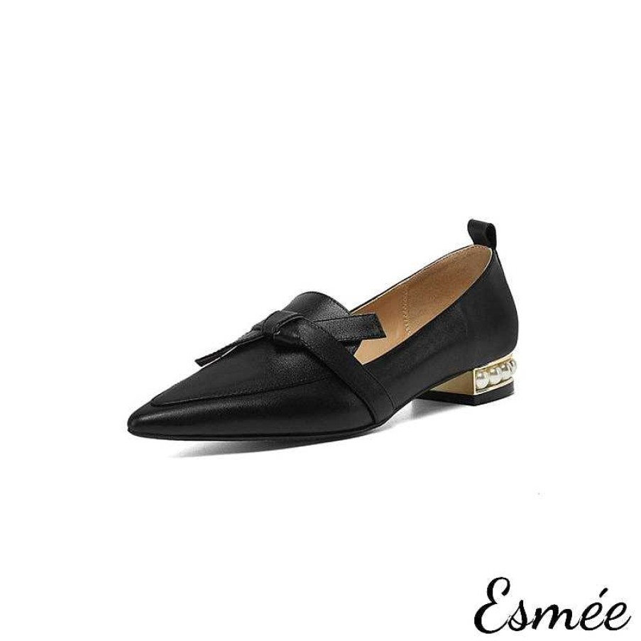 Shoes Esmée | Leather Low Pearl Heels With Artful Knots