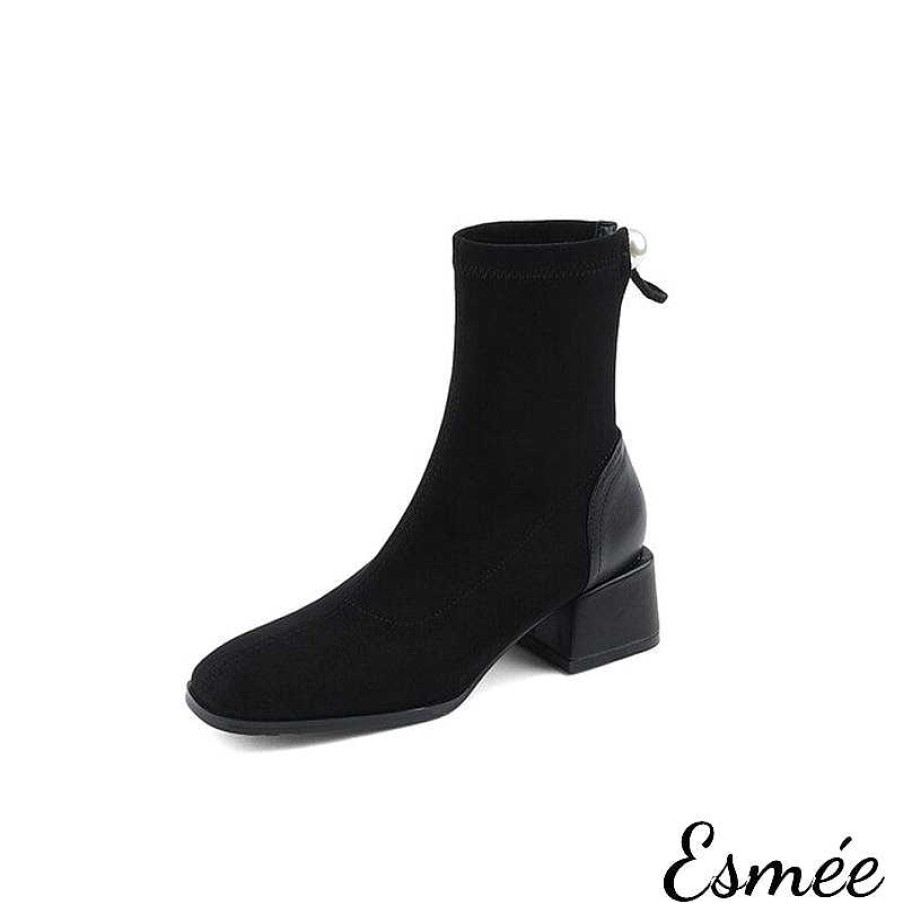 Shoes Esmée | Suede Ankle Boots With Pearl Design Black