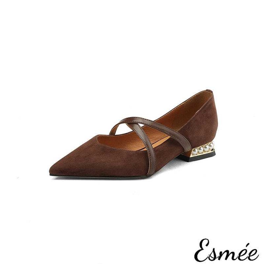 Shoes Esmée | Suede Flats With X-Straps And Pearl Heels