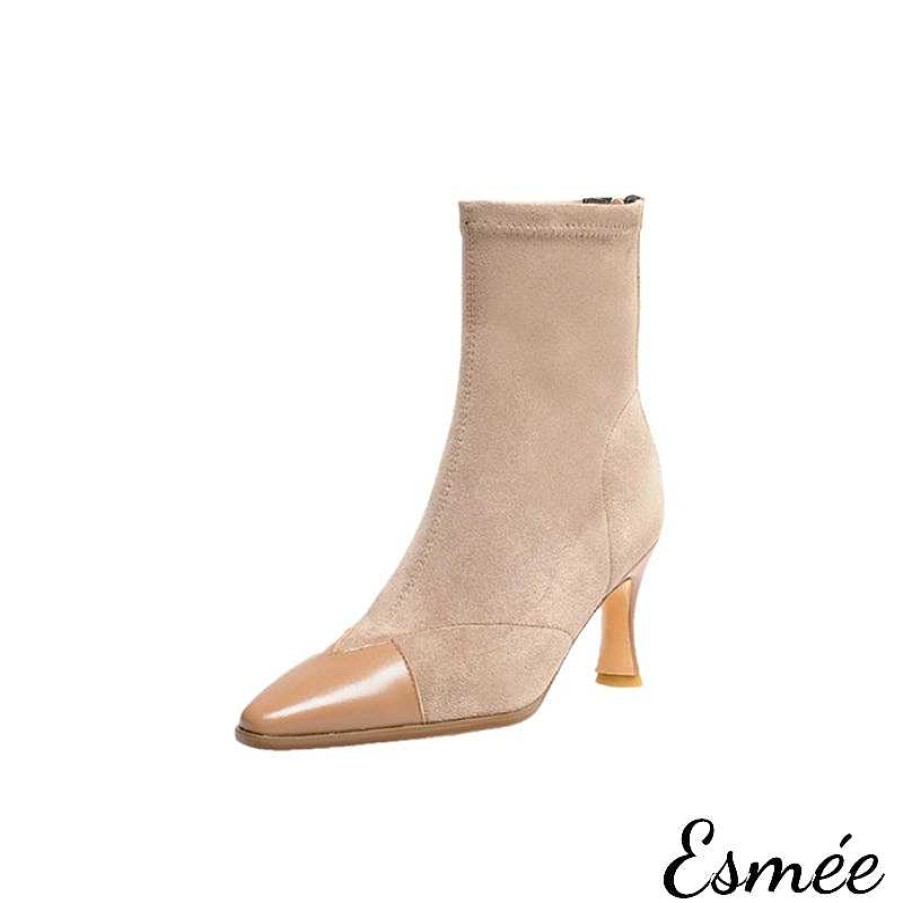 Shoes Esmée | Suede Ankle Boots With Leather Toe Cap