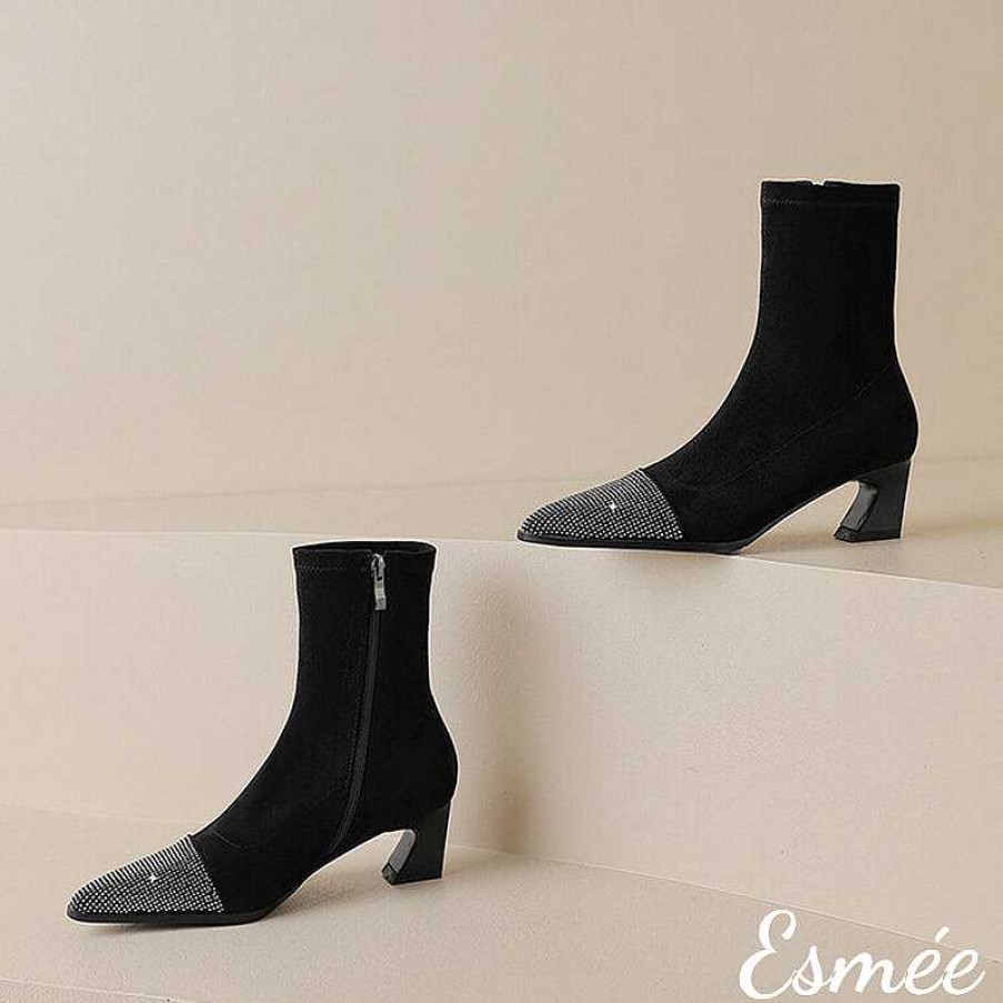 Shoes Esmée | High Heel Ankle Boot With Rhinestone Toe Cap