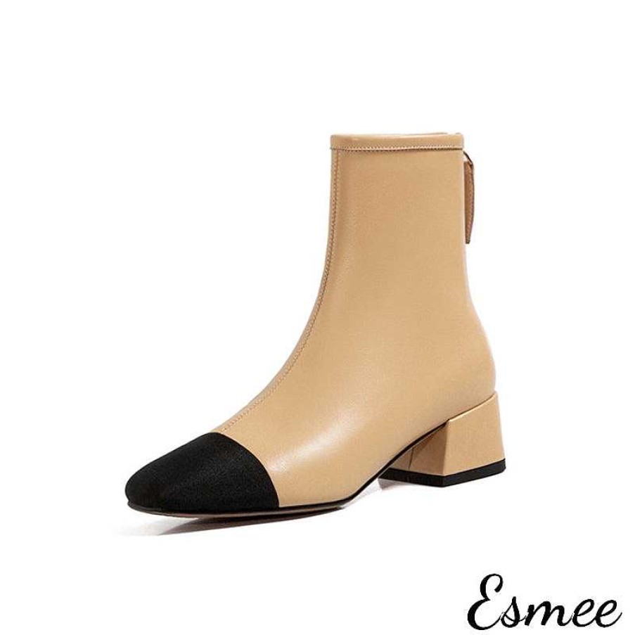 Shoes Esmée | Leather Ankle Boots With Block Heels And Almond Toe