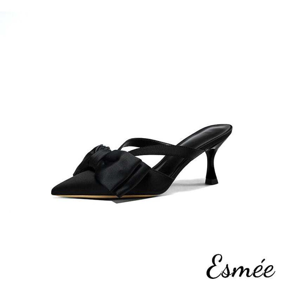 Shoes Esmée | Silk High Heel Mules With Bow Knot Design