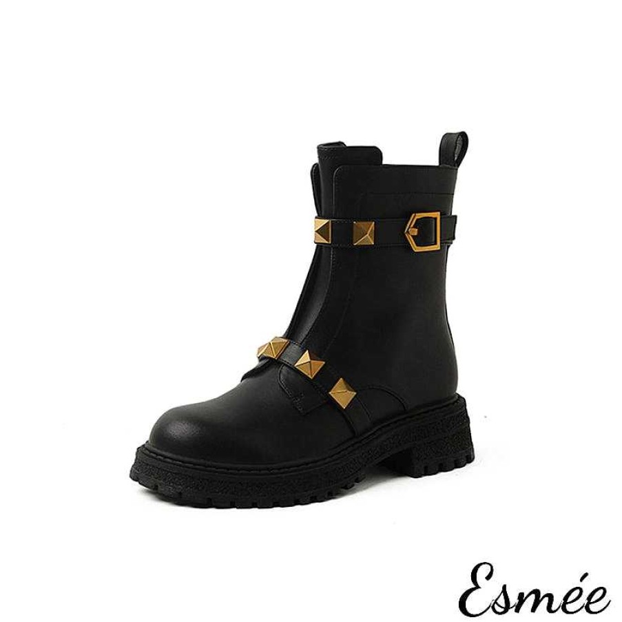 Shoes Esmée | Leather Ankle Boots With Giant Rivets Design