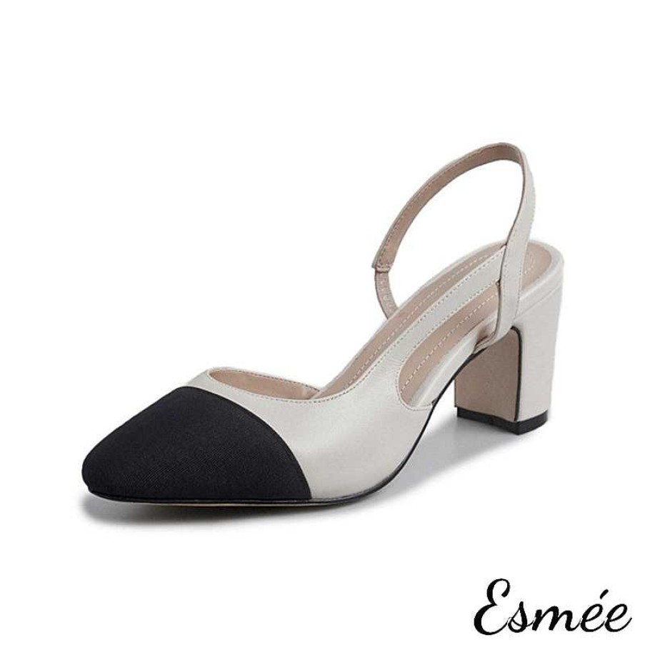 Shoes Esmée | Leather Slingback High Heels Mules With Almond Toe Cap