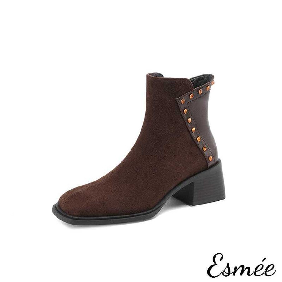 Shoes Esmée | Suede Leather Ankle Boots With Rivets Design