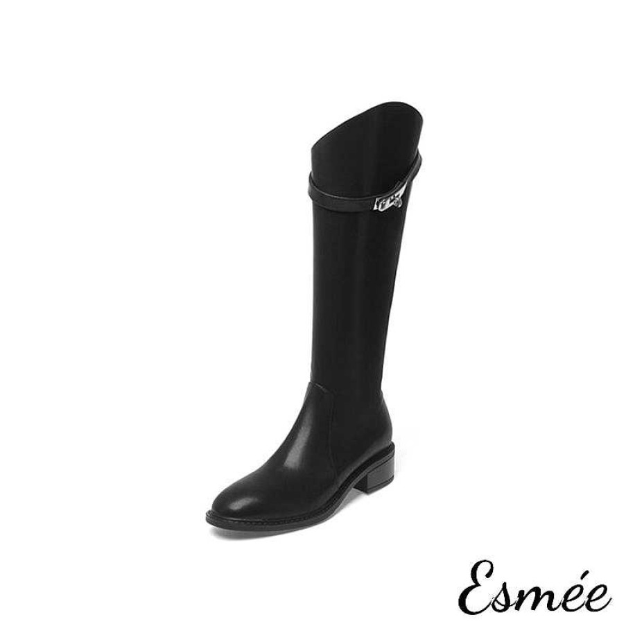 Shoes Esmée | Leather Long Boots With Silver Plated Buckle