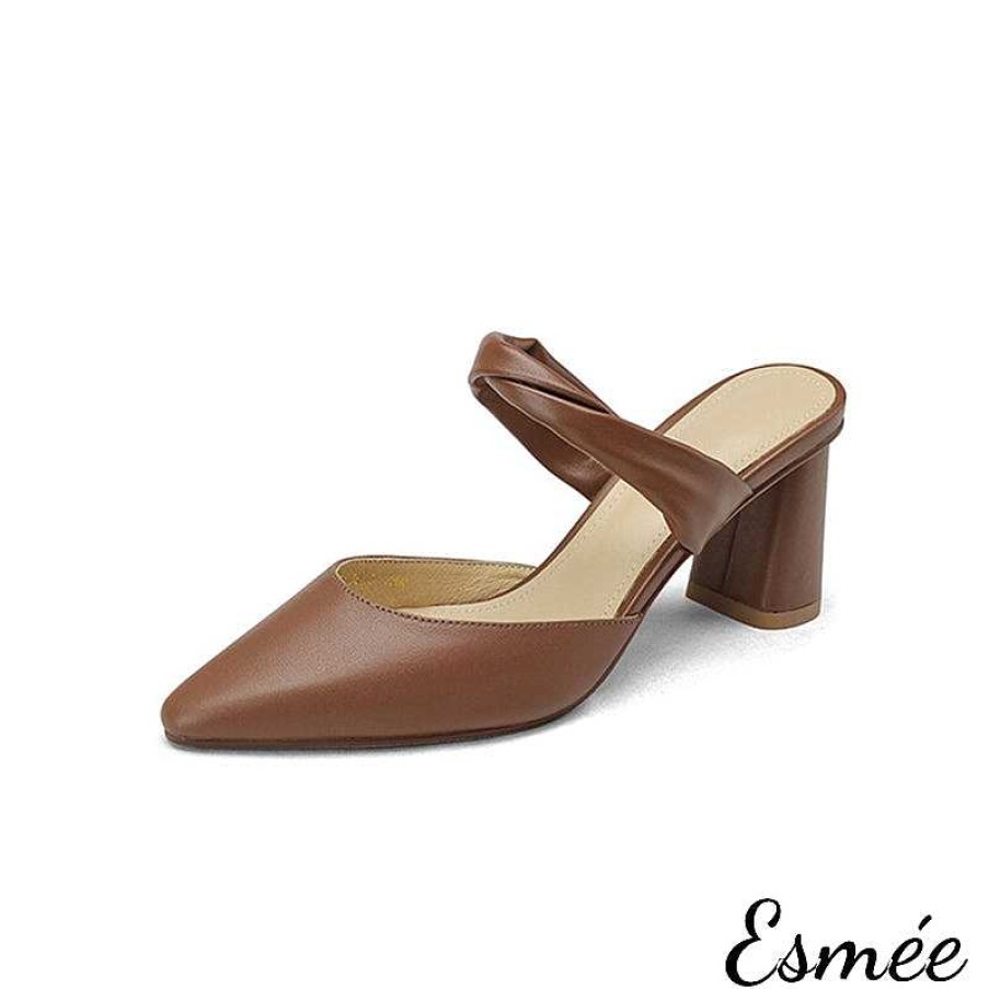 Shoes Esmée | Leather High Heel Mules With Leather Straps