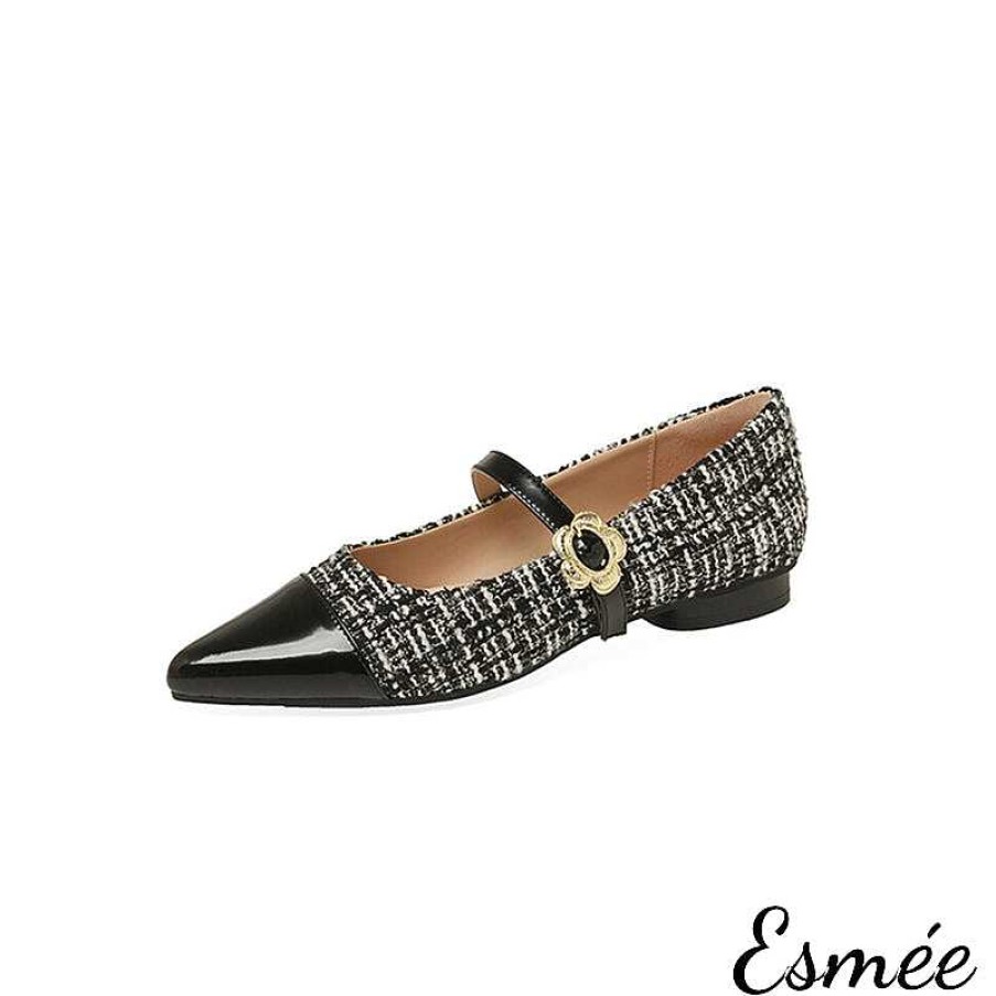 Shoes Esmée | Tweed Mary Janes With Metal Flower Design