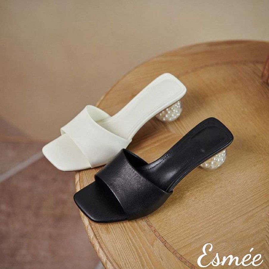 Shoes Esmée | Leather Sandals With Pearl Heels