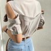 Clothing Esmée | Korean Linen Dual Color Shirts With Off-Shoulder Design