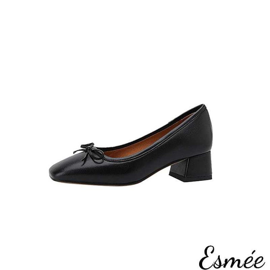 Shoes Esmée | Leather High Heels With Bow Knot And Square Toe