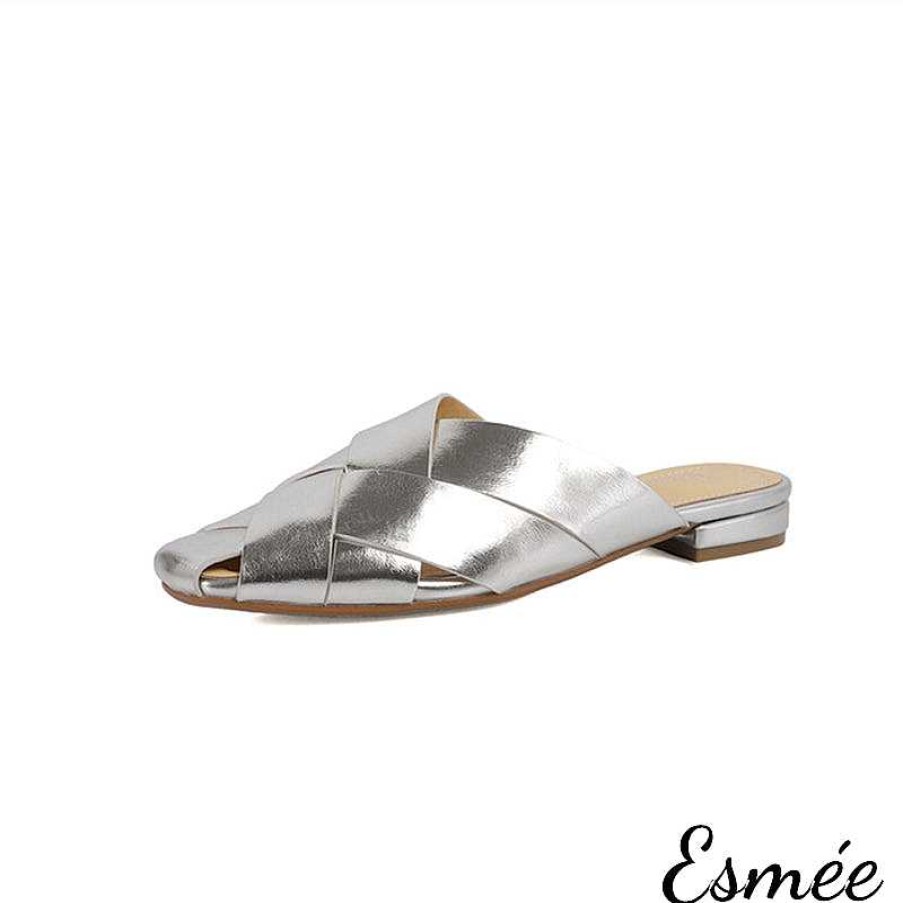 Shoes Esmée | Leather Flat Sandals With Woven Design