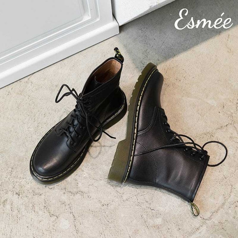 Shoes Esmée | Leather Marten Boots With Welt Design