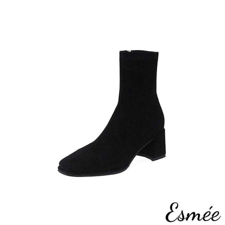 Shoes Esmée | Suede High Heel Ankle Boots With Square Toe Design