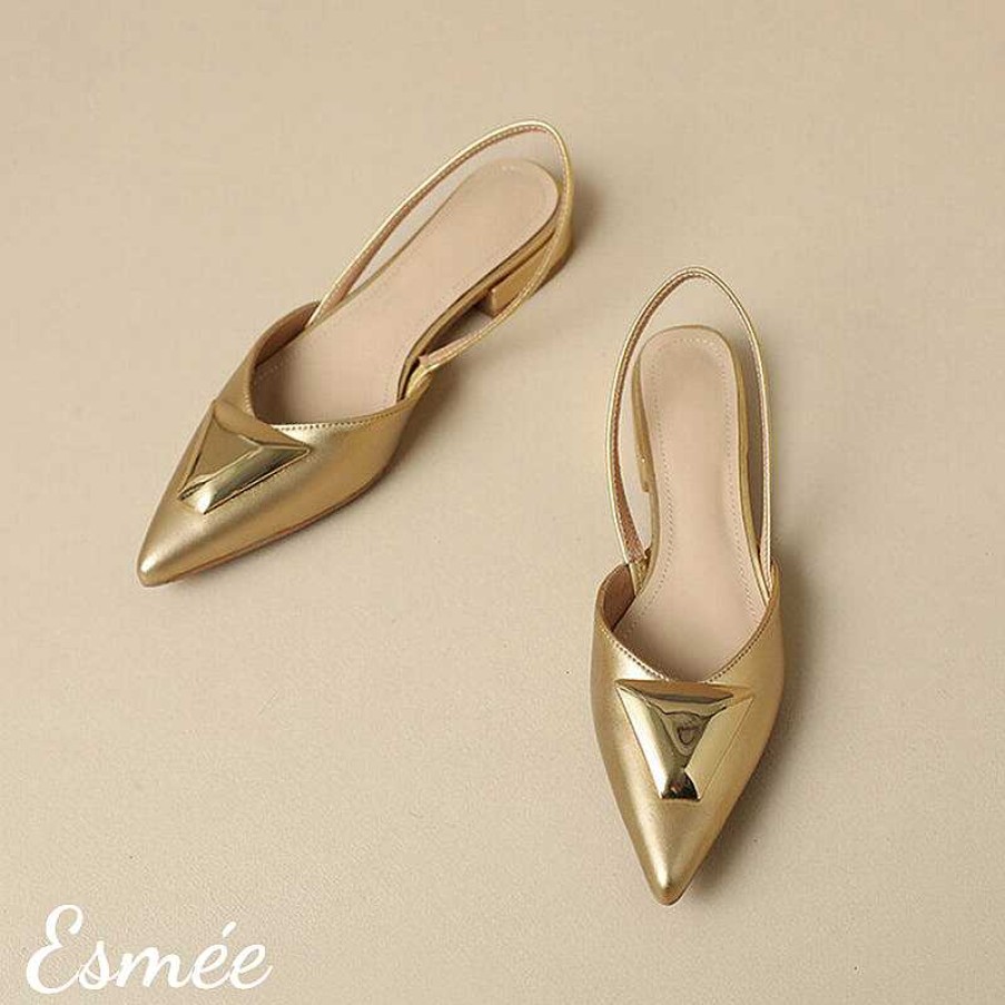 Shoes Esmée | Leather Slingback With Triangular Metal Buckle