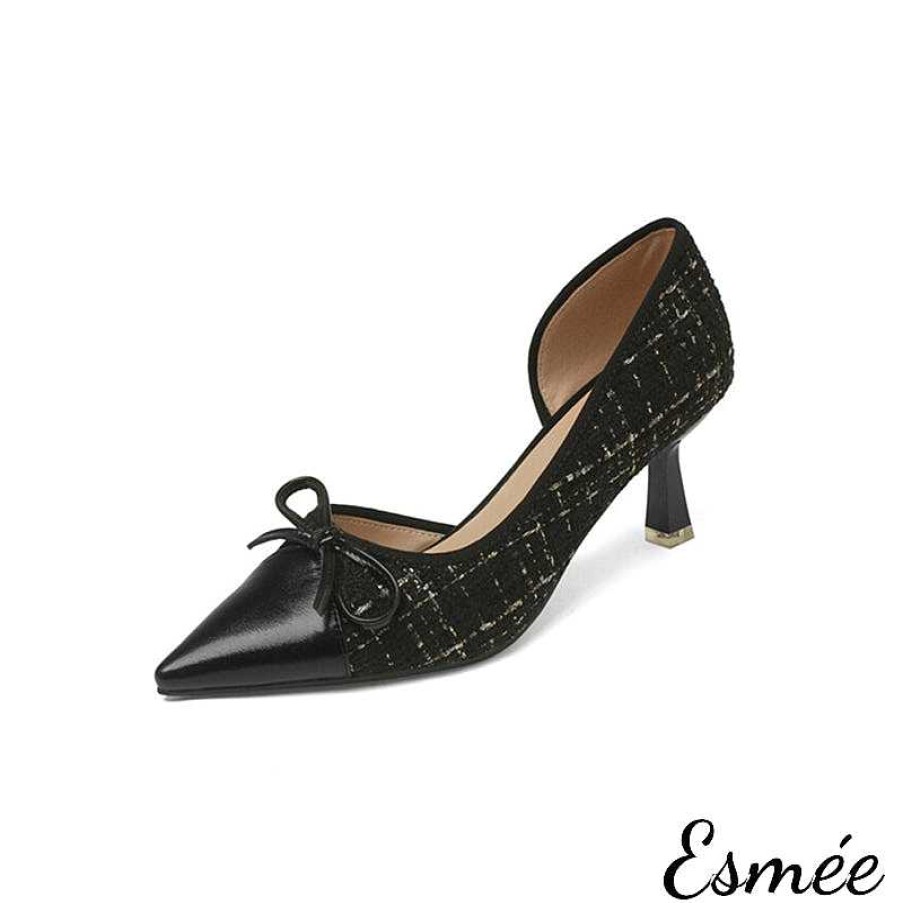 Shoes Esmée | Tweed Fabrics D'Orsay High Heels With Bow Knot