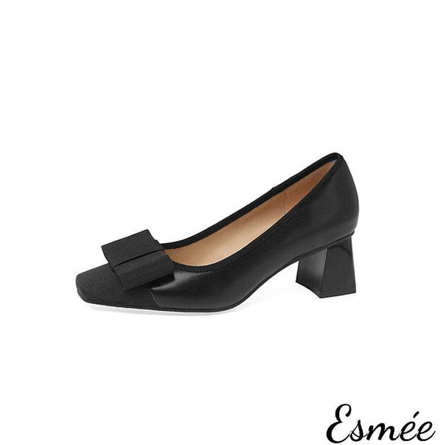 Shoes Esmée | Leather High Heels With Bow Knot And Toe Cap