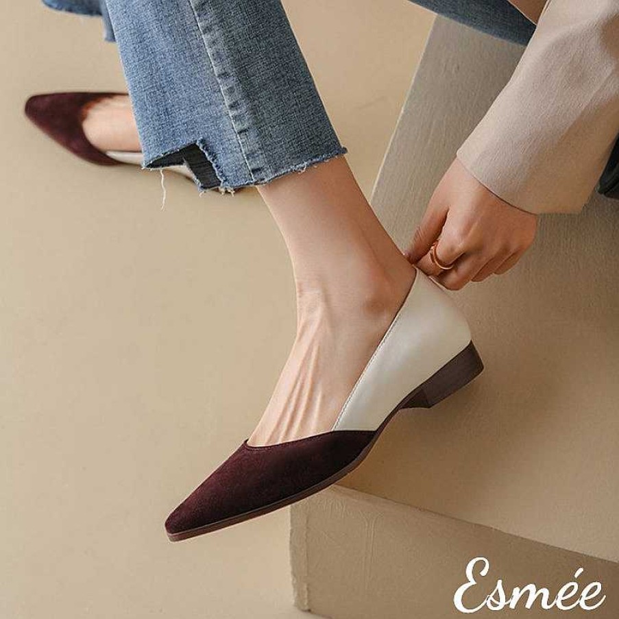 Shoes Esmée | Dual Color Leather Low Heels With D'Orsay Design