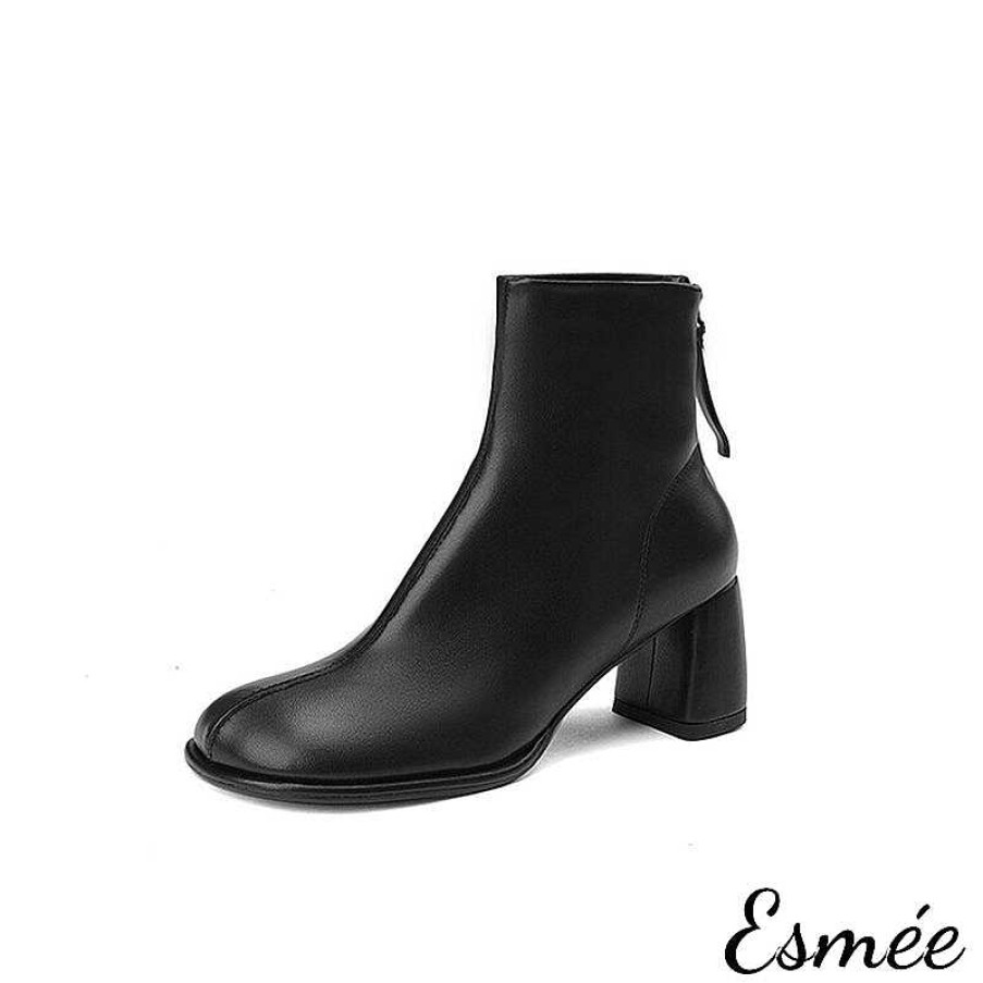 Shoes Esmée | Leather Ankle Boots With Round Toe Design And Rear Zippers