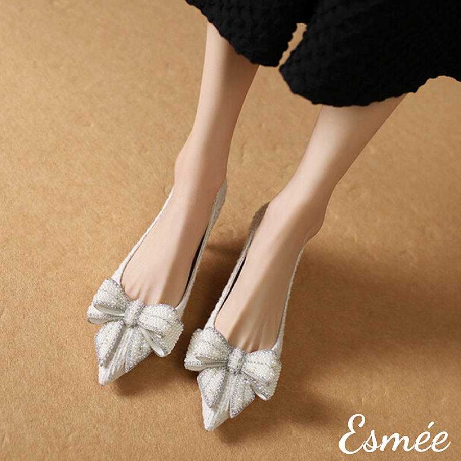 Shoes Esmée | Fabrics High Heels With Pearl Design Bow Knot White