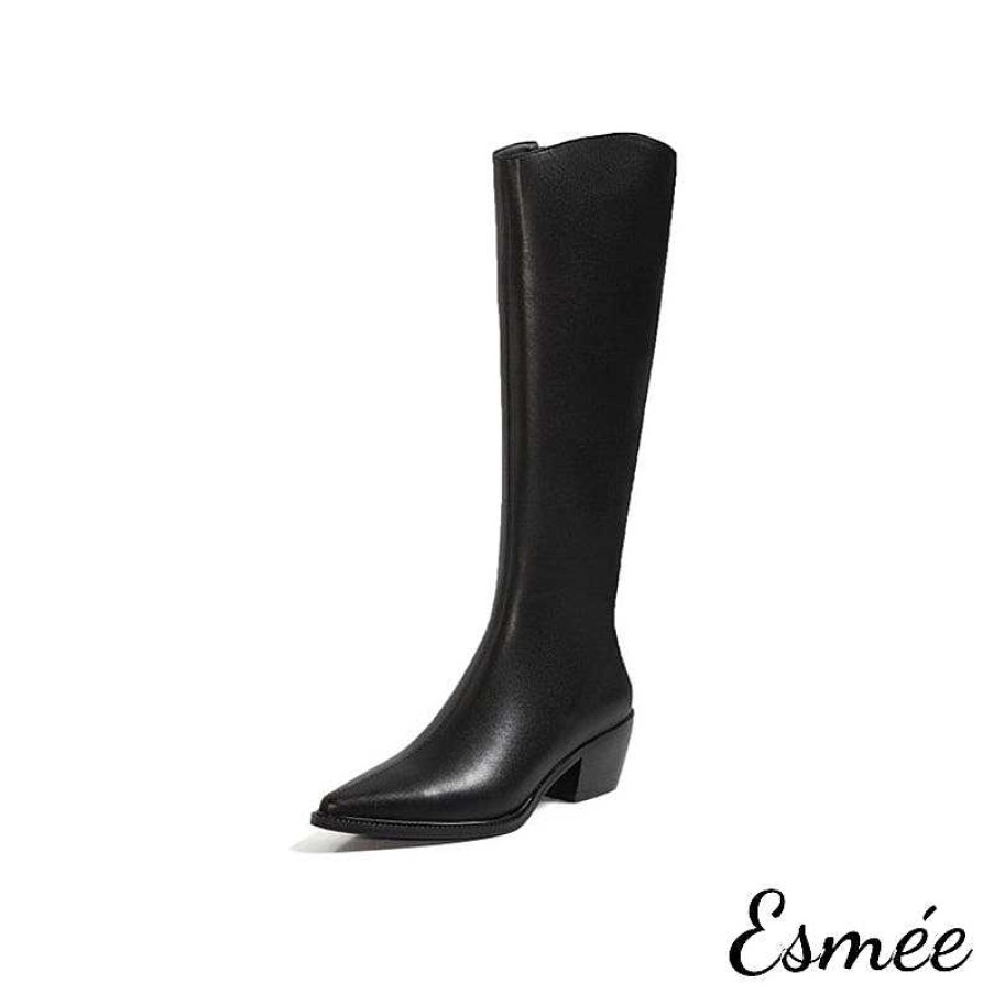 Shoes Esmée | Leather High Heel Long Boots With Pointed Toe Design