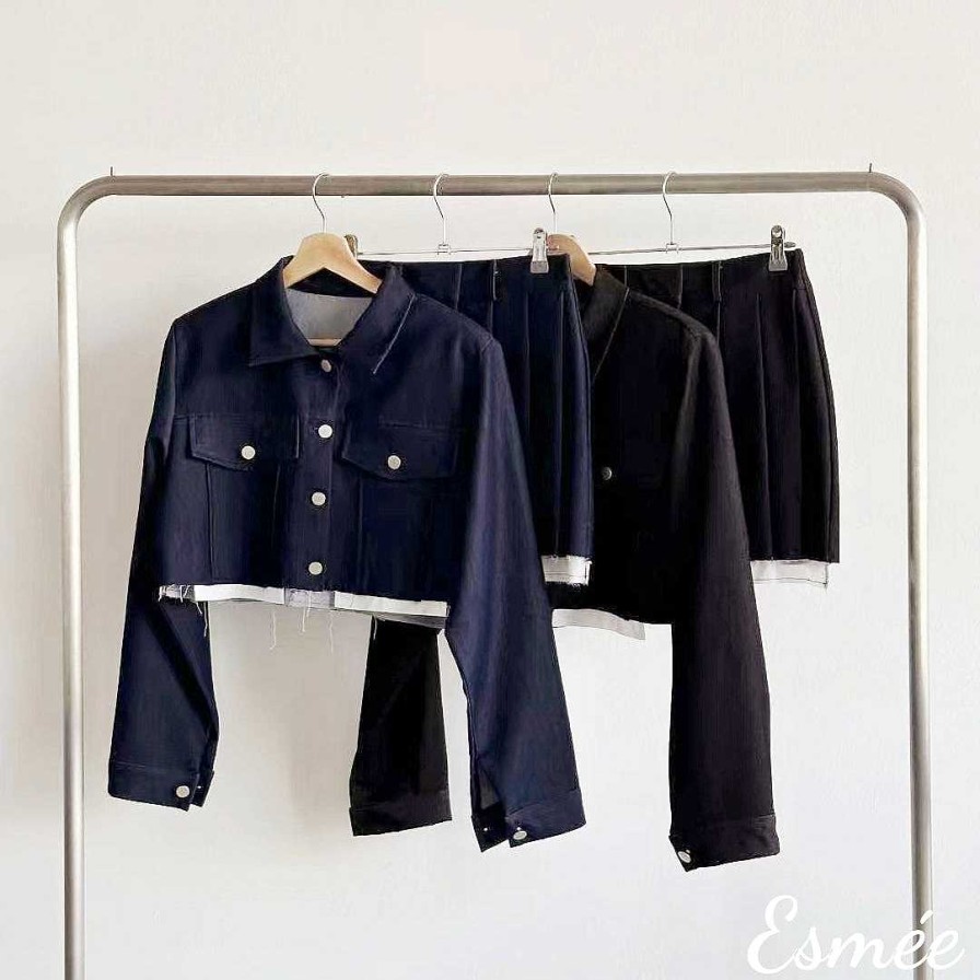 Clothing Esmée | Korean Denim Cropped Jacket With Contrast Layering Design