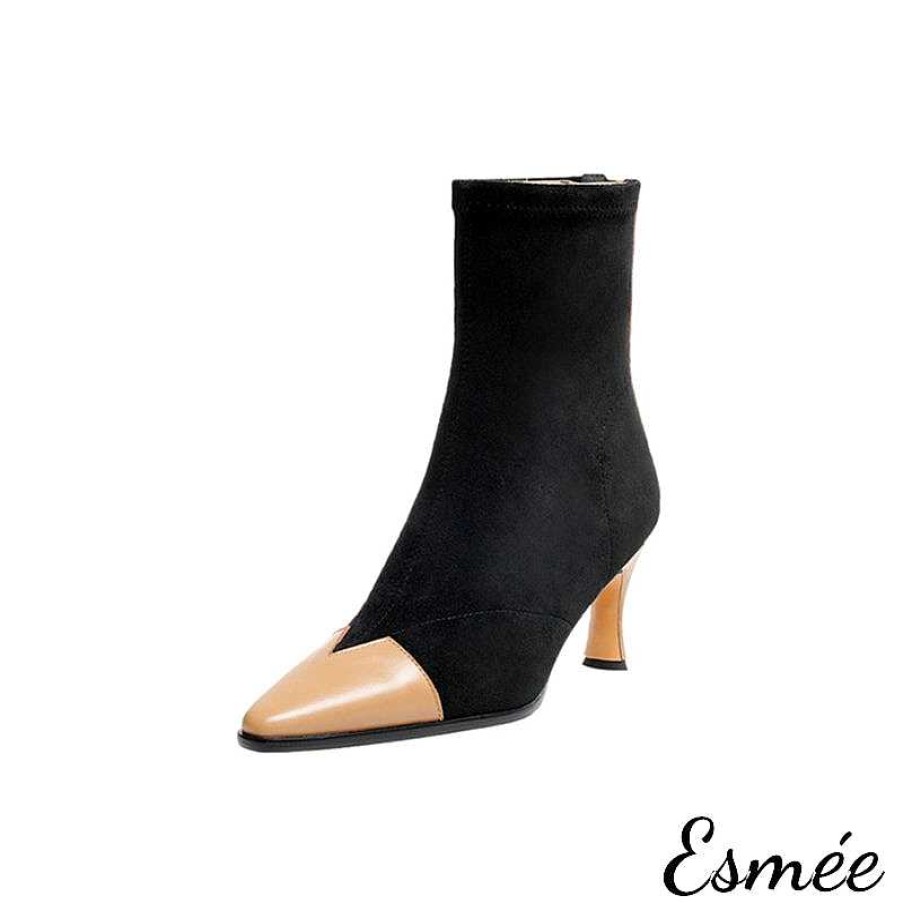 Shoes Esmée | Suede Ankle Boots With Leather Toe Cap