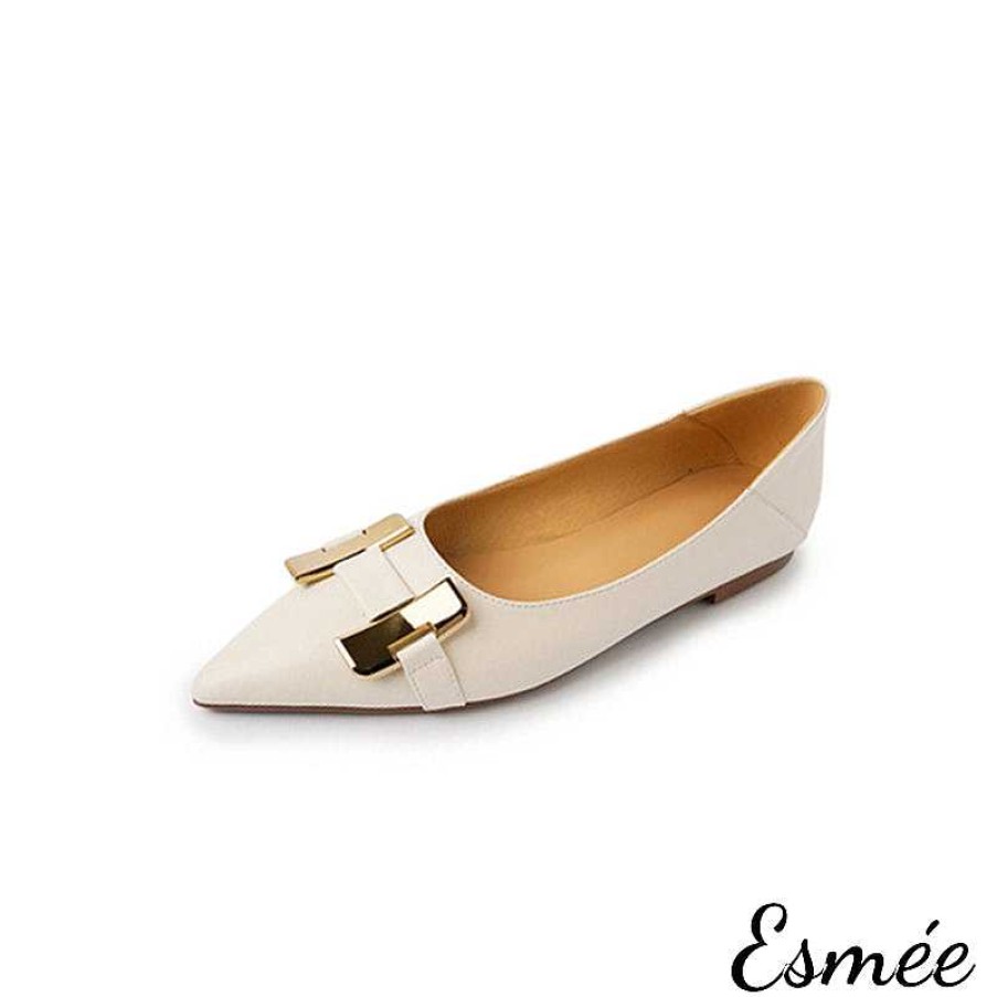 Shoes Esmée | Leather Flats With H Metal Buckle