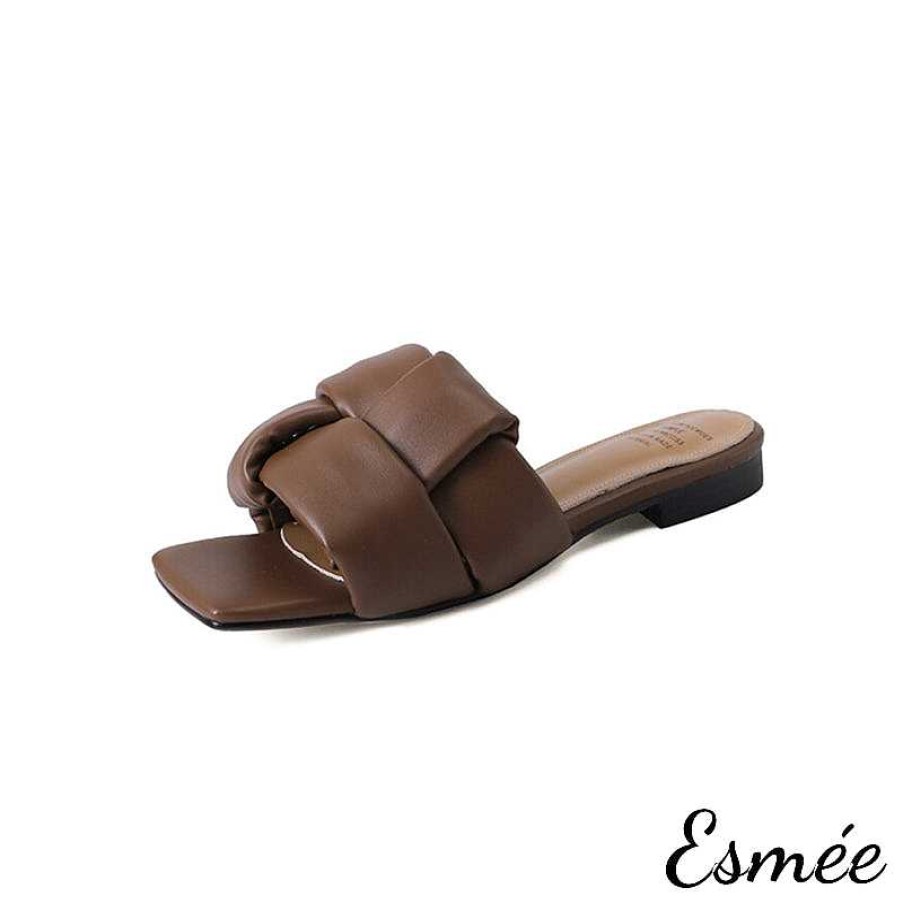 Shoes Esmée | Leather Flat Sandals With Woven Design