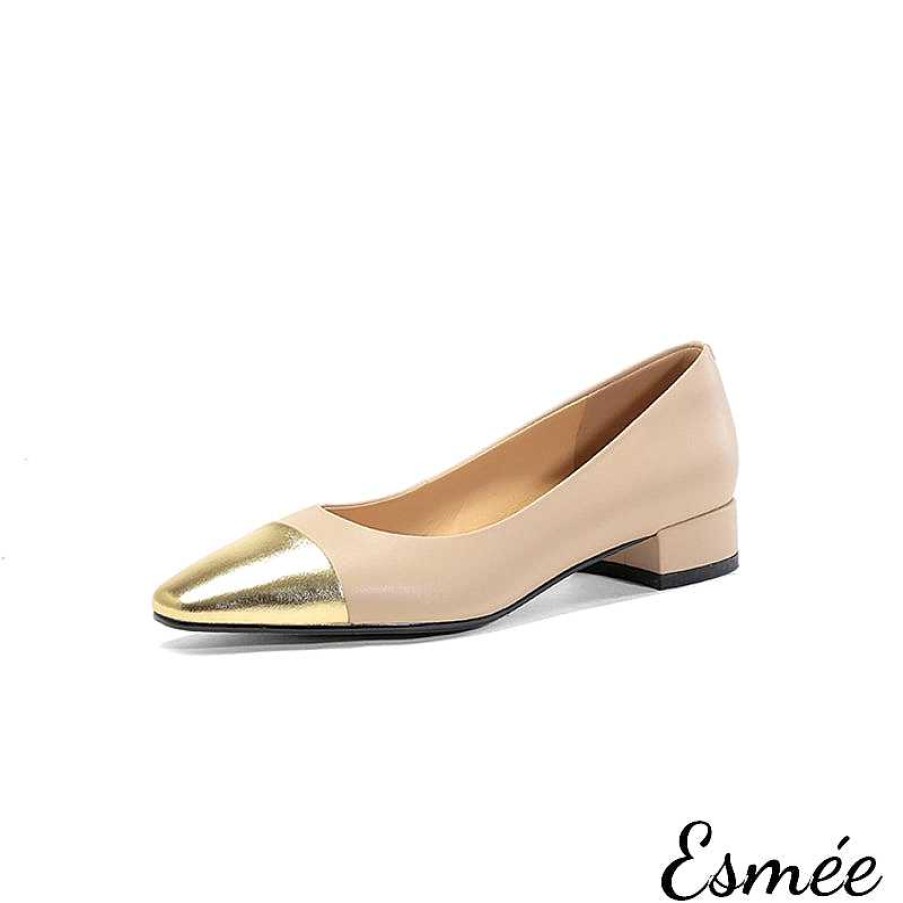 Shoes Esmée | Leather Flats With Golden Toe Cap