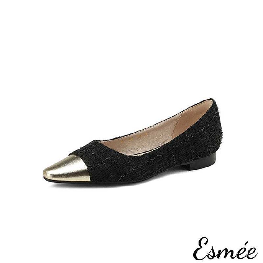 Shoes Esmée | Tweed Flats With Dual Color Toe Cap