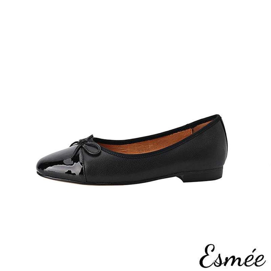 Shoes Esmée | Leather Ballerina Flats With Bow Knot And Toe Cap