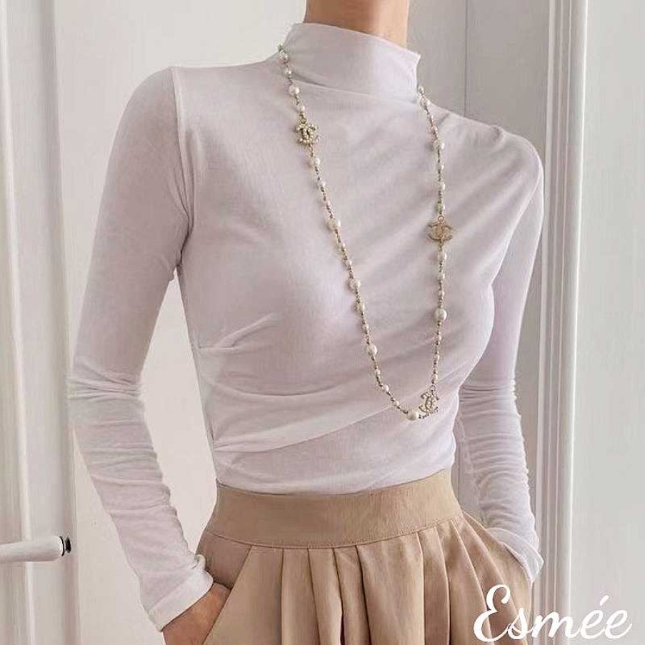 Clothing Esmée | Korean Cotton Long Sleeves Top With Roll Neck Design