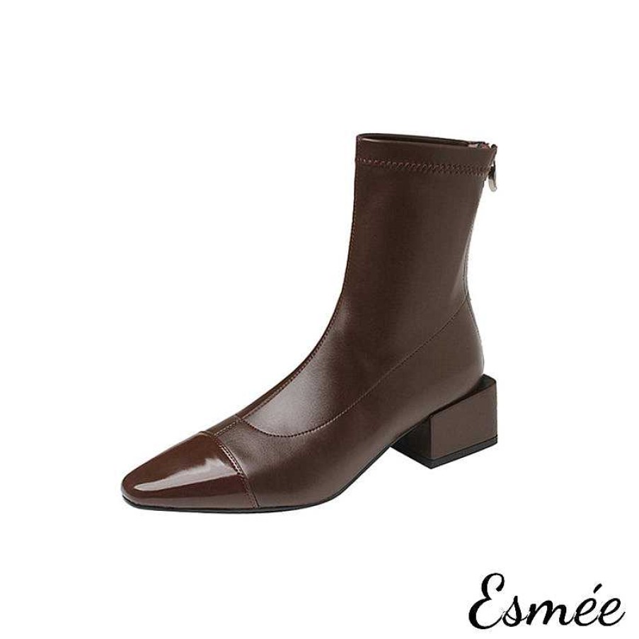 Shoes Esmée | Leather Ankle Boots With Almond Toe And Block Heels