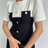 Clothing Esmée | Korean Dual Color Textured Fabrics One Piece Black & White