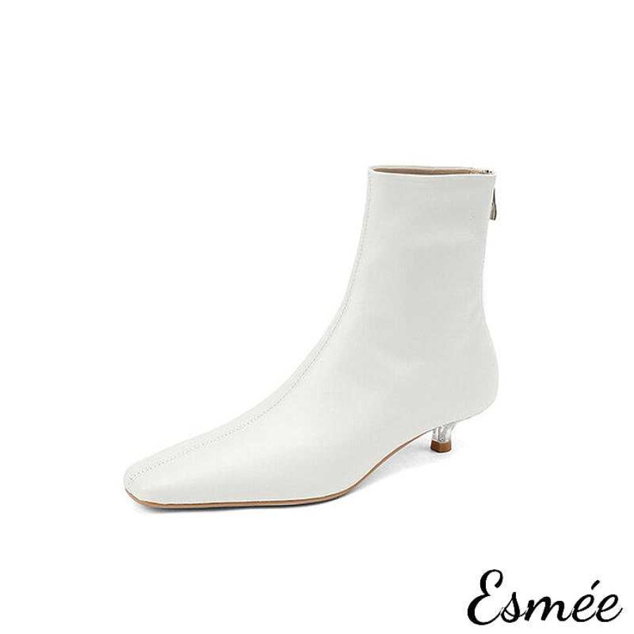 Shoes Esmée | Leather Ankle Boots With Transparent Kitten Heels