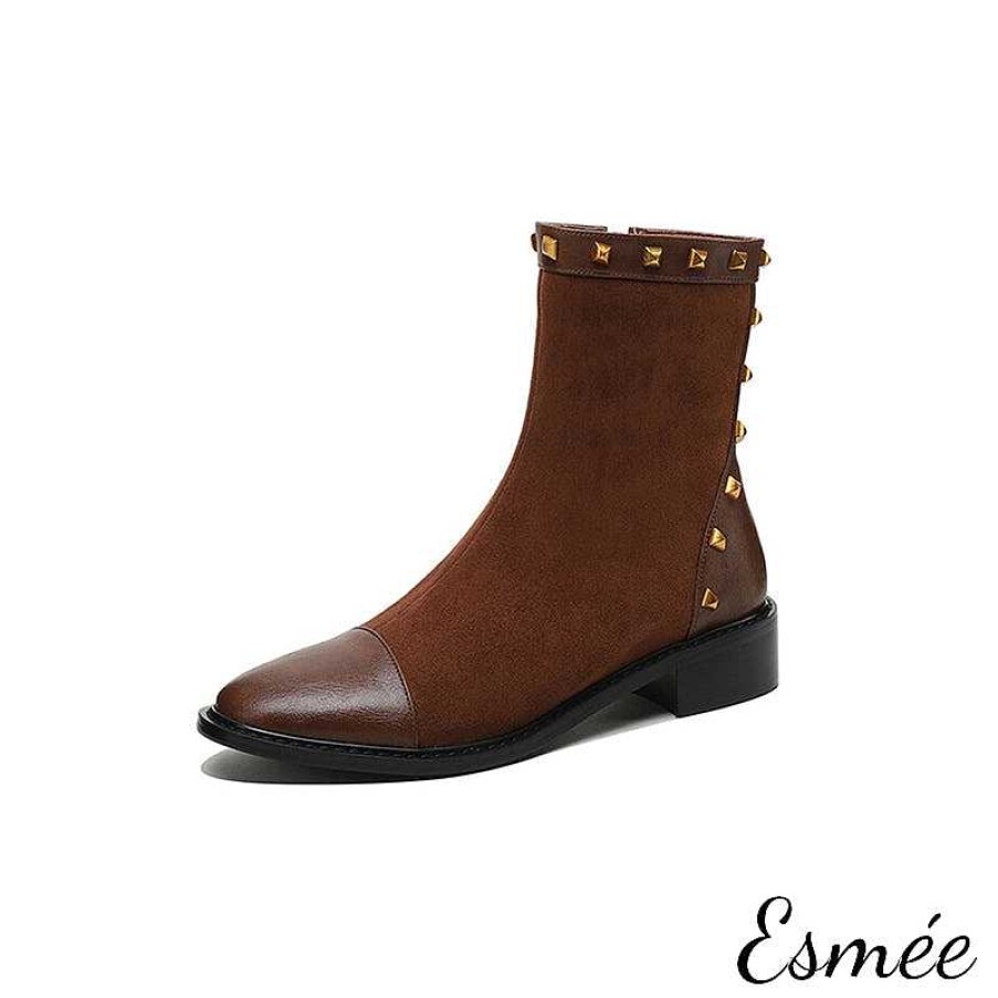 Shoes Esmée | Suede Ankle Boots With Rivets And Leather Toe Cap Design