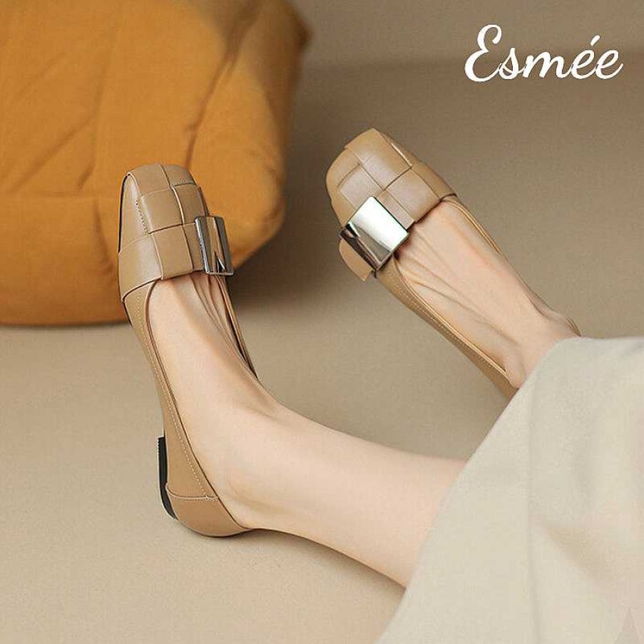 Shoes Esmée | Leather Flats With Wide Woven And Metal Buckle Design