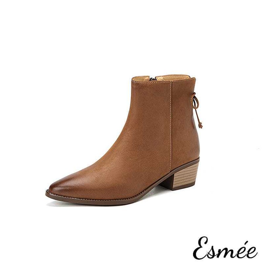 Shoes Esmée | Lambskin Leather Ankle Boots With Rear Zippers And Bow Knot Design