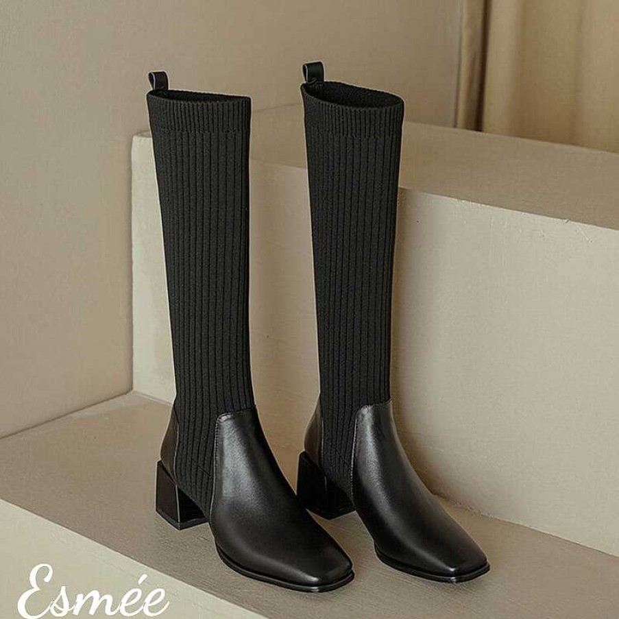 Shoes Esmée | Leather Long Boots With Sock Tube