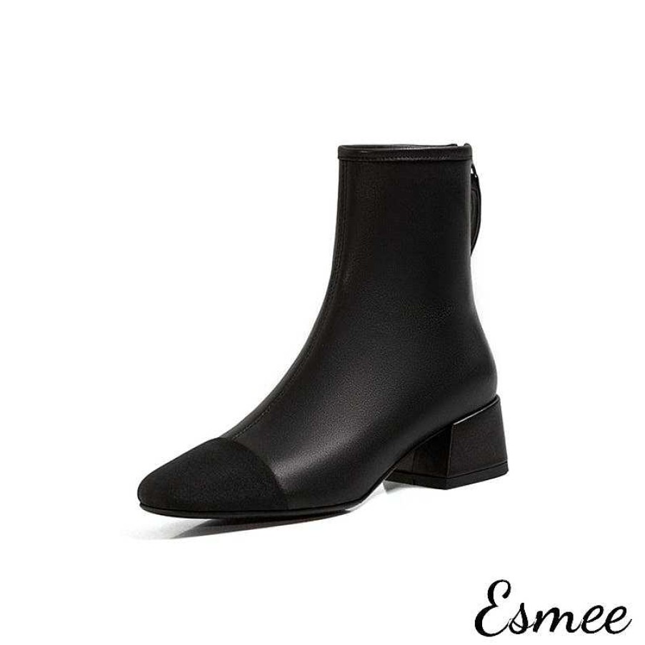 Shoes Esmée | Leather Ankle Boots With Block Heels And Almond Toe