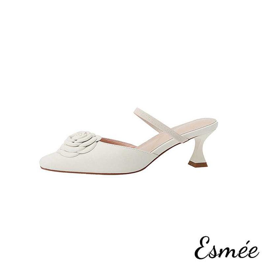 Shoes Esmée | Leather High Heel Mules With Rosebud Design