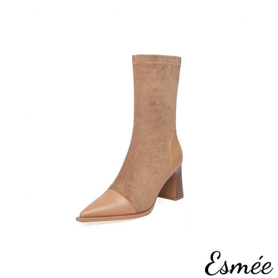 Shoes Esmée | Leather Mid Boots With Leather Toe And Heel Cap