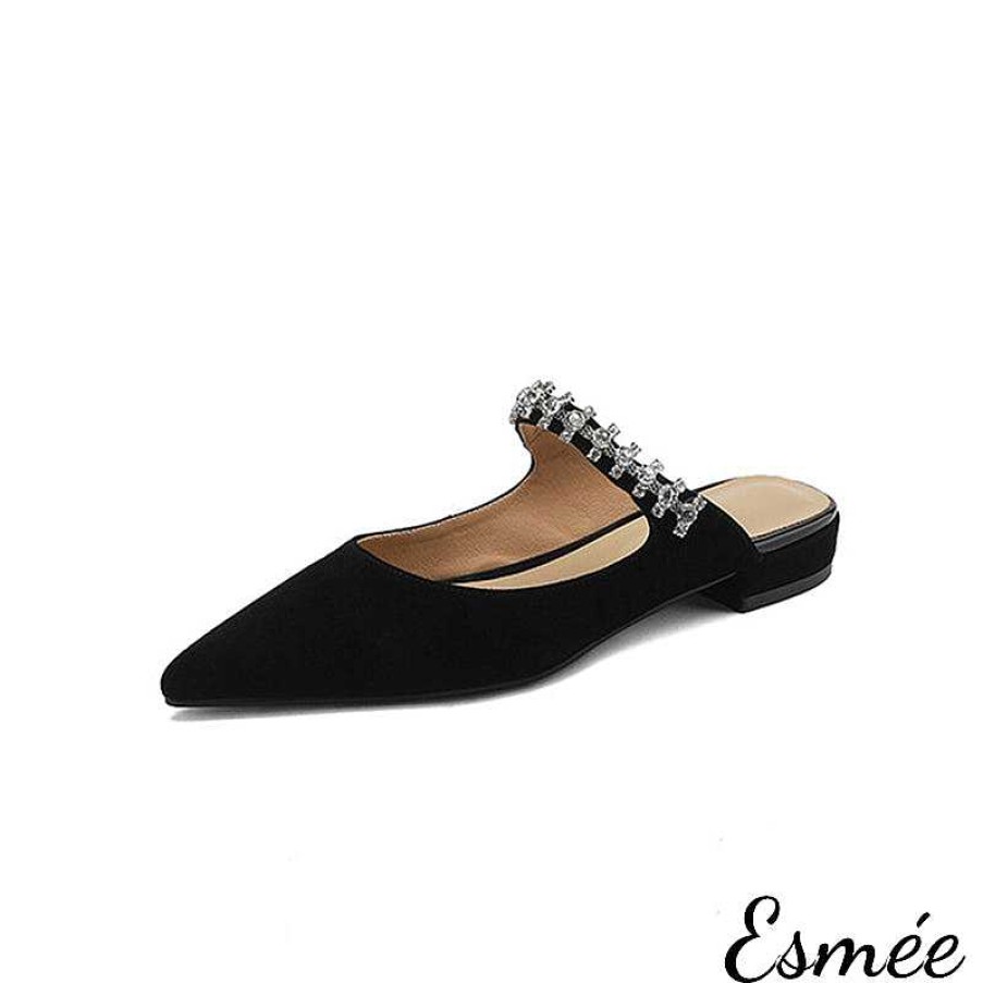 Shoes Esmée | Leather Flat Mules With Diamond Straps