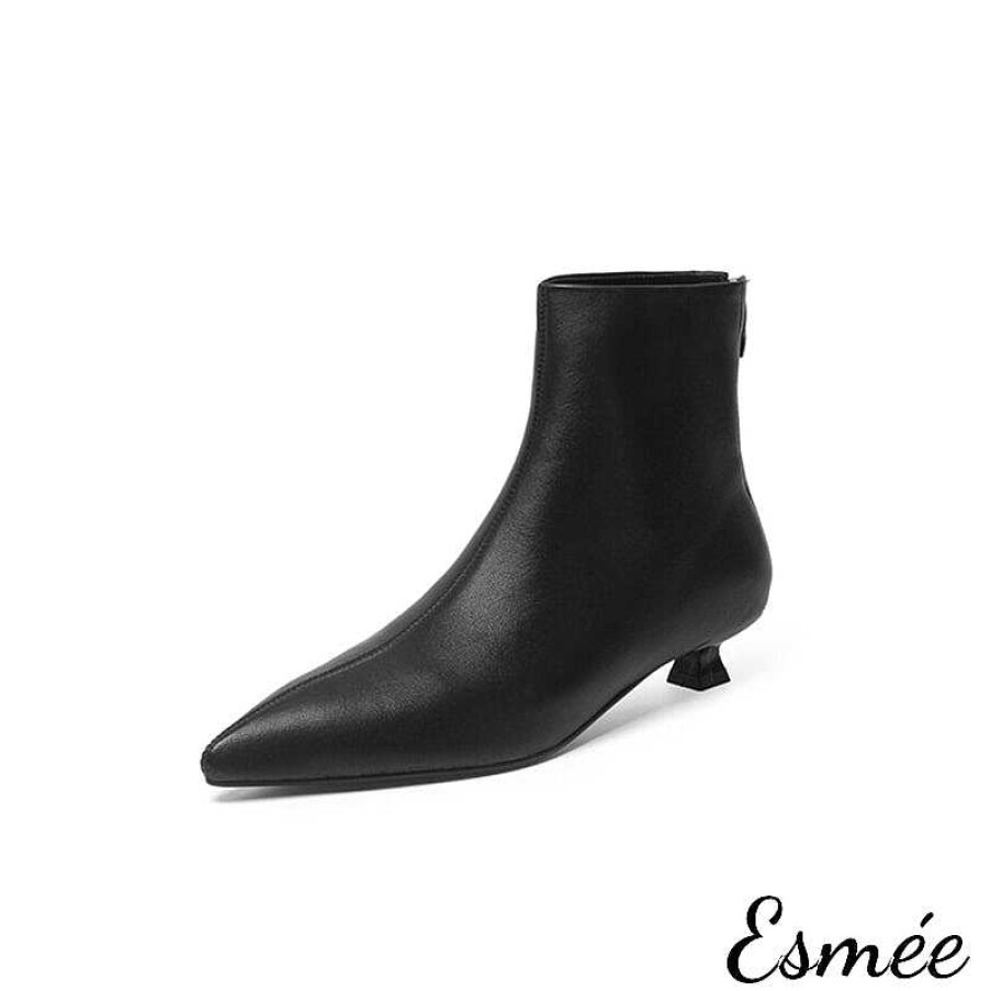 Shoes Esmée | Leather Pointy Toe Ankle Boots With Kitten Heels