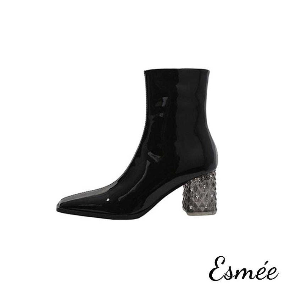 Shoes Esmée | Patent Leather Ankle Boots With Transparent Heels